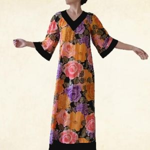 Vintage 1970s tropical muumuu maxi dress